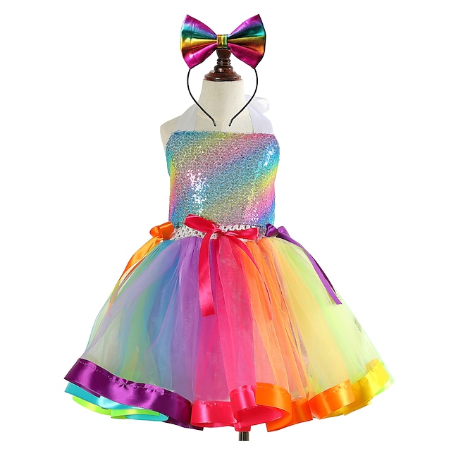  Toddler Girls' Party Dress Sequin Sleeveless Performance Outdoor Sequins Mesh Active Princess Nylon Above Knee Tulle Dress Slip Dress Summer Spring Fall 3-7 Years Multicolor