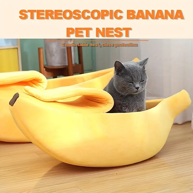  mignon banane chat lit cave banane lit pour chat chien chaud confortable nid tente maison