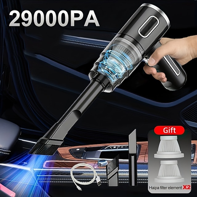  1pc 29000pa mini aspiradora inalámbrica 120w aspiradora de coche de succión fuerte aparatos de limpieza inalámbricos de mano para la PC del hogar del coche