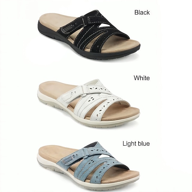  Women's Sandals Slippers Boho Bohemia Beach Flat Sandals Outdoor Slippers Daily Beach Solid Color Summer Wedge Heel Classic Casual PU Black White Pink