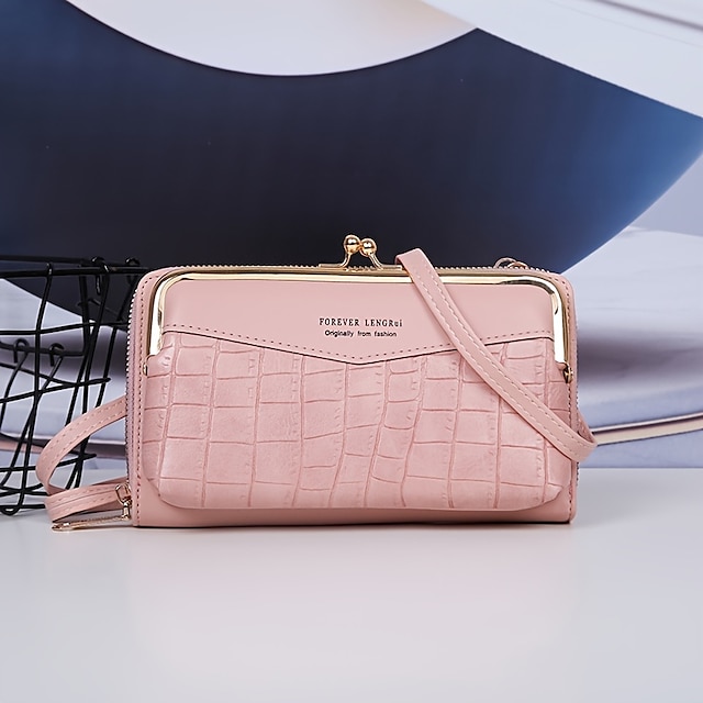  Women's Clutch Mobile Phone Bag Clutch Bags PU Leather Party Bridal Shower Holiday Zipper Large Capacity Waterproof Lightweight Plaid Black Pink Red