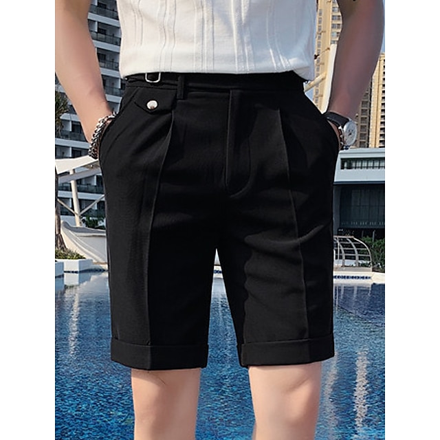  Herre Shorts Kjole Shorts Bermuda shorts Arbejdsshorts Plisserede shorts Lomme Højdestigning Vanlig Komfort Åndbart Forretning Afslappet Årgang Elegant Sort Hvid Høj Talje Mikroelastisk