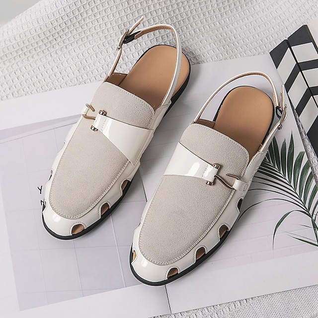  Men's Sandals Dress Shoes Business Casual Beach Daily PU Breathable Comfortable Loafer Black White Summer Fall
