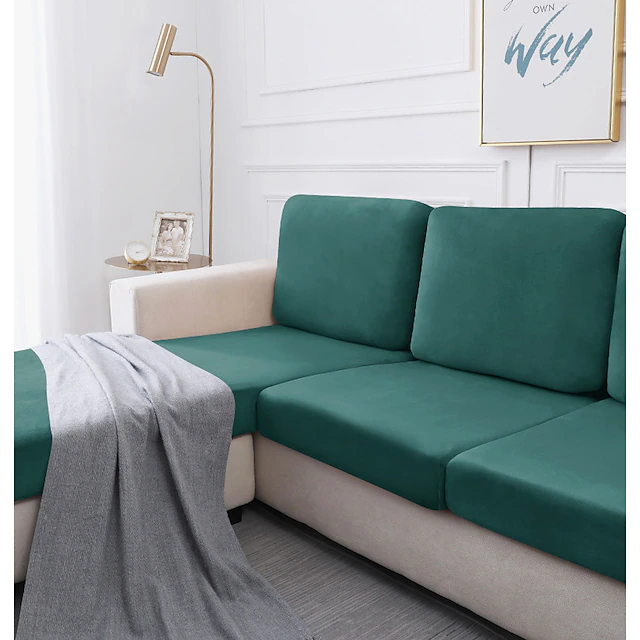 1 Piece Velvet Stretch Couch Cushion Cover Burgundy Plush Cushion Slipcover for Chair Cushion Furniture Protector Seat Cushion Sofa Cover with Elastic Bottom Washable 32