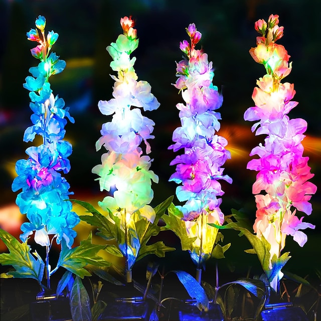 lampes de jardin solaires lampes de fleurs de delphinium solaires avec 32 leds deux modes d'éclairage &lampe mise à niveau de panneaux solaires lampes solaires extérieures pour la décoration de jardin