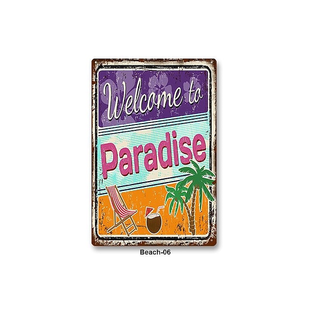 1pc Beach Metal Tin Sign Summer Beach Tin Sign Vintage Beach Signs Wall ...