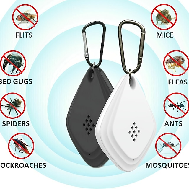  bärbar myggavstötare ultraljud loppfästingspest anti-mygga med krok insektsskyddsmedel för husdjur och hund utomhusträdgård med usb-laddning