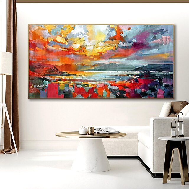 Pure Hand painted Sunset Sea Sky Ocean Beach Landscape Colorful Abstract Wall Art Extra Large Panoramic Oil Painting On Canvas 28