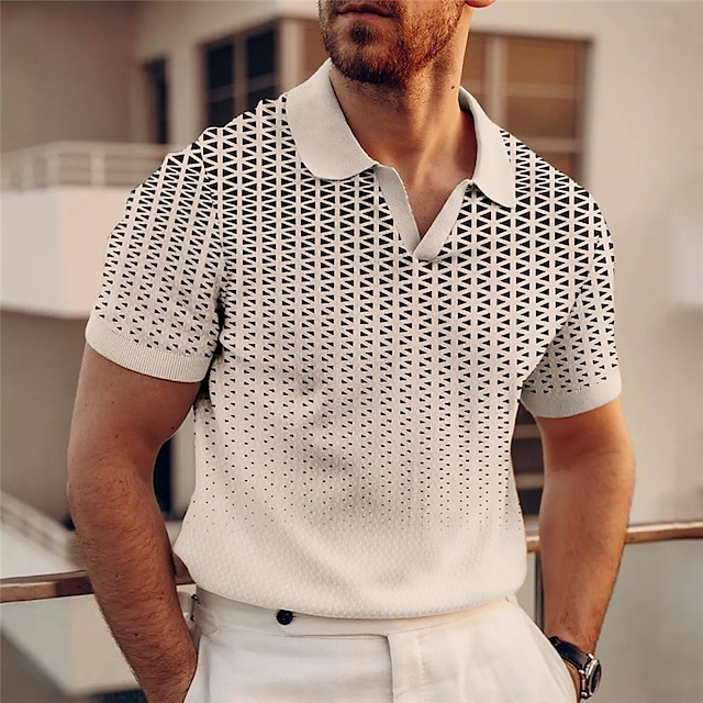 Men's Polo Shirt Golf Shirt Graphic Prints Geometry V Neck White Blue Brown Green Khaki Outdoor Street Short Sleeves Print Clothing Apparel Sports Fashion Streetwear Designer