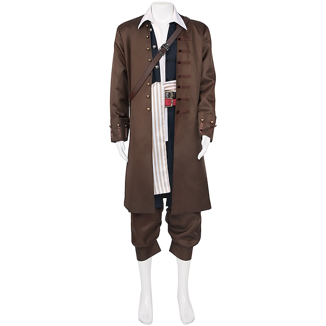 Pirates of the Caribbean Pirates of the Caribbean Cosplay Costume Outfits Costume Men's Movie Cosplay Cosplay Cosplay Costume Brown Masquerade Coat Vest Blouse