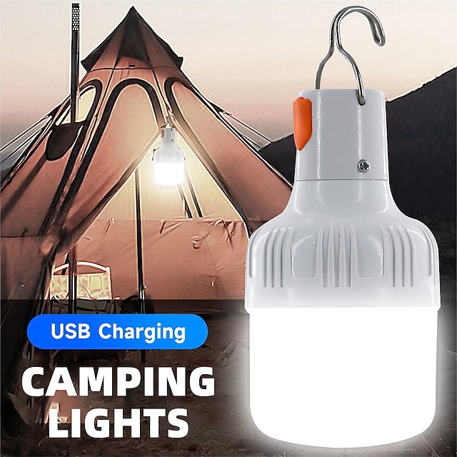 extérieur usb rechargeable led lampe ampoules 60w lumière de secours crochet camping pêche portable lanterne veilleuses