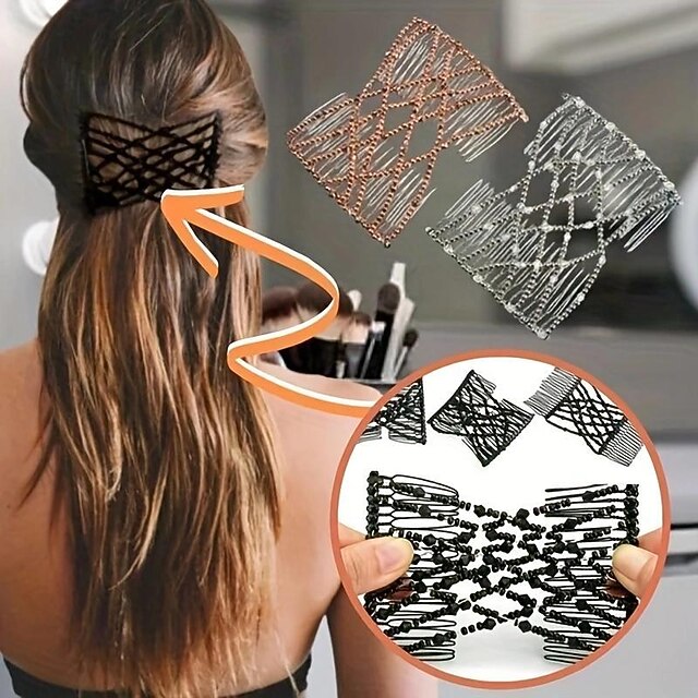 Double Hair Comb For Women, Hair Combs With Elastic Beaded Rope
