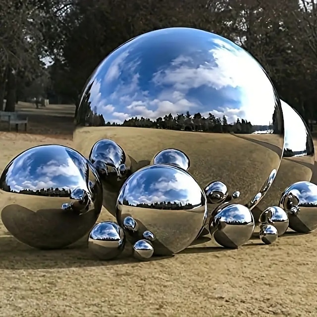  6 peças de bolas de aço inoxidável - bolas ocas polidas espelhadas de 32-120 mm para decoração de casa, decoração de jardim, cena, presente de aniversário & mais!