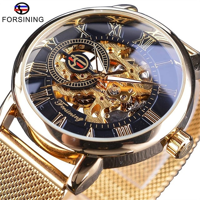  FORSINING Men Mechanical Watch Luxury Large Dial Fashion Business Hollow Skeleton Automatic Self-winding Waterproof Decoration Alloy Watch