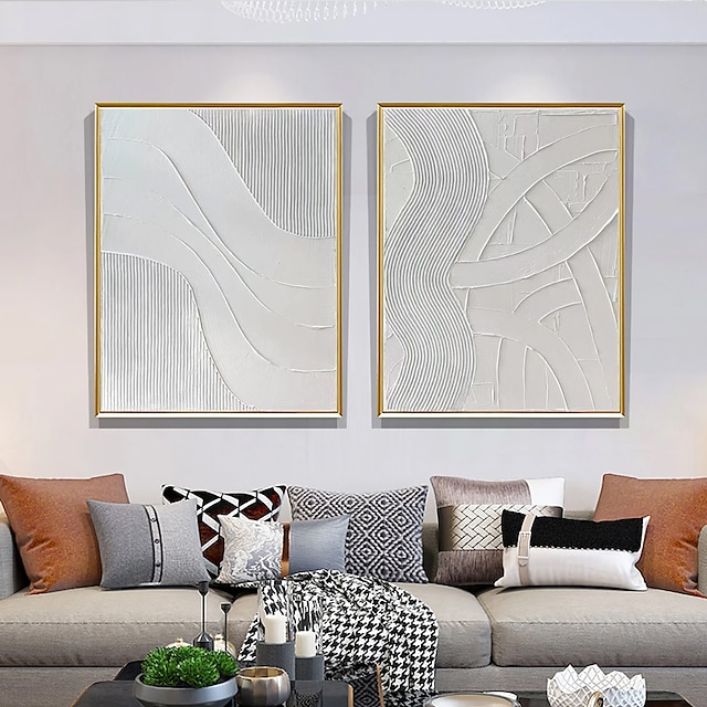  håndmalt hvit linje oljemaleri kniv tekstur hud kunst hjem stue gang soverom vegg dekor