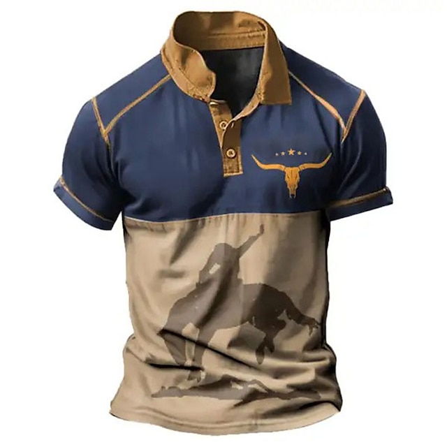  Męskie Koszulka polo Polo z klapami Zapinane na guziki koszulki polo Koszula golfowa Wzory graficzne Kowboj Wieczorne Niebieski Brązowy Zielony Khaki Na zewnątrz Ulica Krótkie rękawy Nadruk Odzież