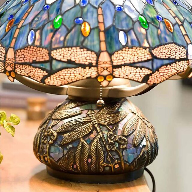 Dragonfly Table Lamp, Stained Glass Table Lamp with Dragonfly Motif and