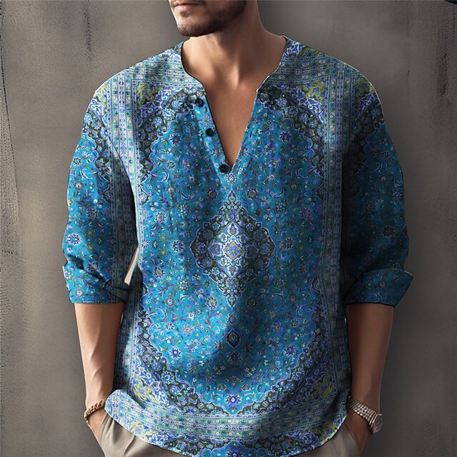 vintage linen navy floral print button shirt ... mens small ^^^ ,,,