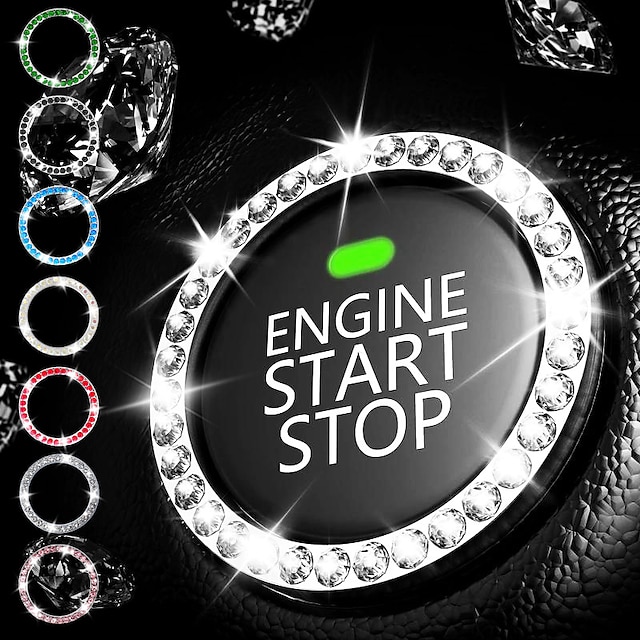  conjunto de carro furadeira de uma chave botão iniciar decoração anel interruptor de ignição decoração de anel decoração de anel adesivo furadeira de carro ornamento criativo de moda de carro