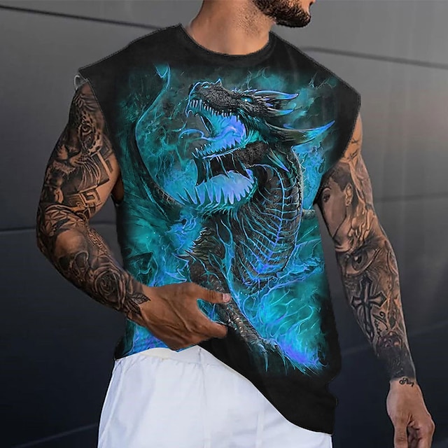  Men's Graphic Animal Dragon Vest Top Sleeveless T Shirt for Men Cap Sleeve T shirt 3D Print Crew Neck Shirt Fashion Designer Muscle Daily Sports Gym Yellow Blue Purple Spring & Summer Clothing Apparel