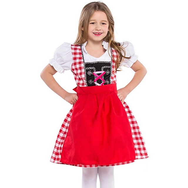  Oktoberfest Dirndl Abiti tradizionali Blusa Dirndl Oktoberfest / Birra Bavarese Bavarese Wiesn Stile Tradizionale Prati Ragazze Panno in stile tradizionale Top Vestito Grembiule
