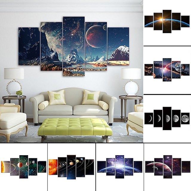  Unframed 5 Panels Space Universe earth light painting  canvas art painting wall art
