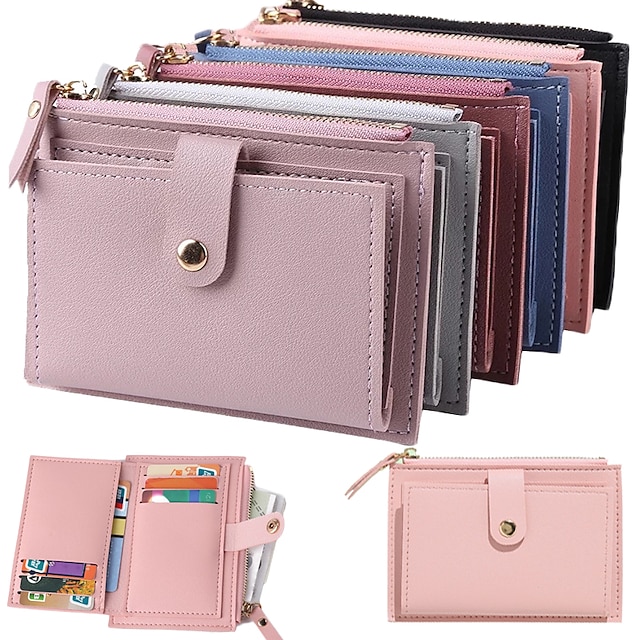  Men Women Fashion Solid Color Credit Card ID Card Multi-slot Card Holder Casual PU Leather Mini Coin Purse Wallet Case Pocket