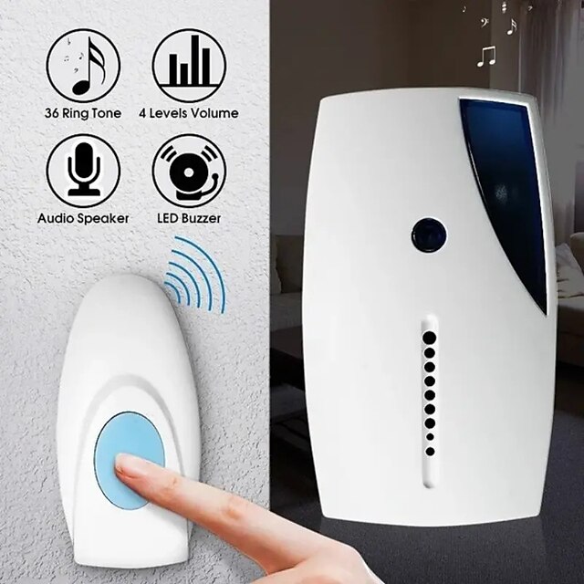  Wireless Doorbell With Chime, 36 Melody, Audio Speaker, 2 AA Battery Powered Doorbell For Home, Offices, Hotels, White, Battery Not Included