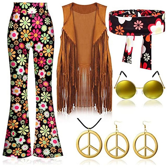 Hippie Disco Retro Vintage 1960s Hippie 1970s Pants Cosplay Costume ...