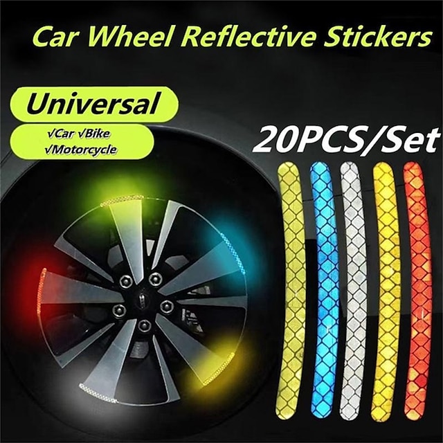  20PCS/Set Night Reflective Stickers for Car Motorcycle Bike Wheel, Universal Auto Warning Stripe Decals Stickers