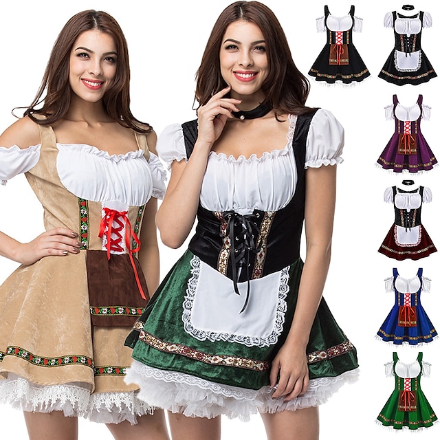  Carnival Oktoberfest Beer Costume Dirndl Trachtenkleider Dirndl Blouse Oktoberfest / Beer Bavarian Bavarian Wiesn Traditional Style Wiesn Women's Traditional Style Cloth Shirt Apron