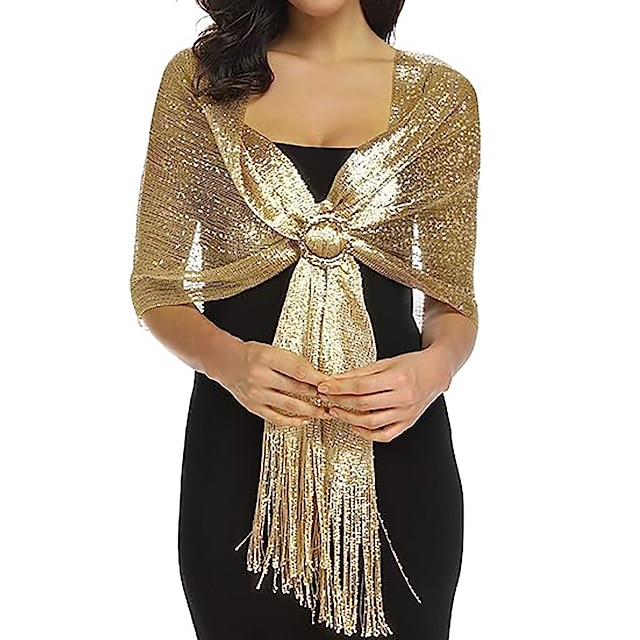  Glamorous Metallic Shawls with Tassel Wedding Guest Wraps and Round Buckle - Perfect for Evening Parties & Weddings