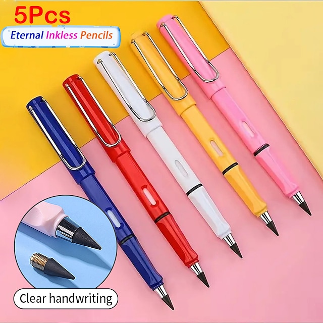  5pcs New Technology Unlimited Writing Pencil No Ink Novelty Pen Art Sketch Painting Tools Kid Gift School Supplies Stationery, Back to School Gift