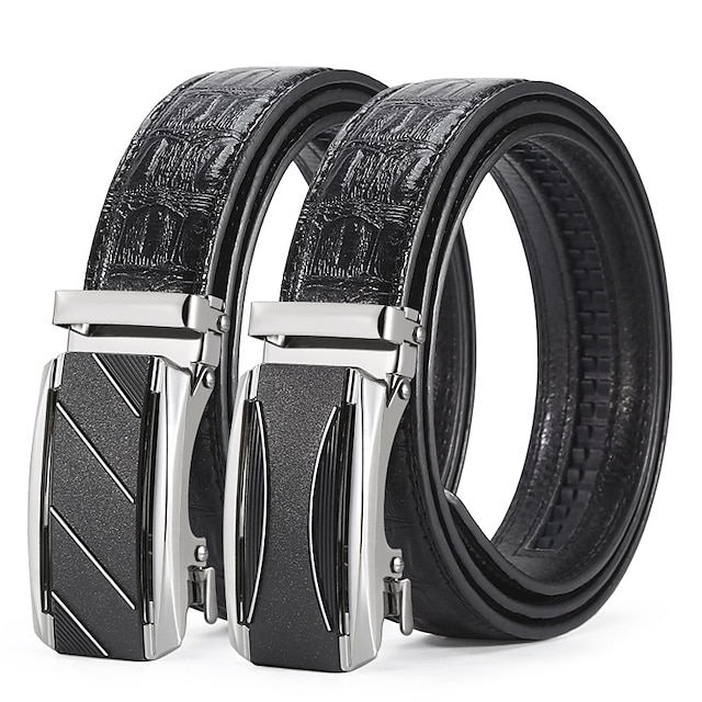  Men's Leather Belt Ratchet Belt Black 1# Black 2# Iron Plain Daily Wear Going out Weekend