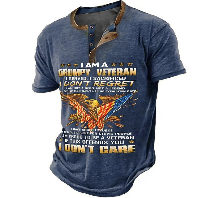 Men's Henley Shirt Graphic Eagle National Flag Henley Clothing Apparel 3D Print Outdoor Daily