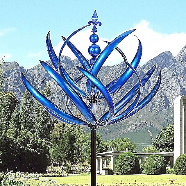  Harlow Windspinner-Rotator, Garten-Windspinner, rotierende 3D-Windmühle mit kinetischem Wind, blauer Lotus-Windspinner, reflektierender Windspinner-Ro-Tator, dynamischer Windspinner, Lotus-Windmühle für den Garten