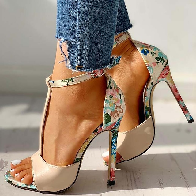  Women's Heels Sandals Heel Sandals Ankle Strap Heels Cross Strap Heels Party Daily Floral Summer Stiletto Heel Open Toe Fashion Sexy Minimalism Satin Ankle Strap Black Yellow Red