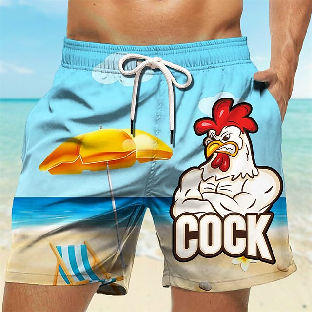 Men's Animal Rooster Graphic Prints Swim Shorts Board Shorts Swimming Trunks Mid Waist Hawaiian Boho Casual Daily Holiday Drawstring with Mesh lining Elastic Waist Designer Clothing Apparel2