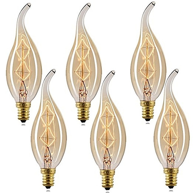 Lâmpadas incandescentes de 40w vintage Edison velas e14 c35l regulável decorativas branco quente 2300k retrô regulável 220-240v
