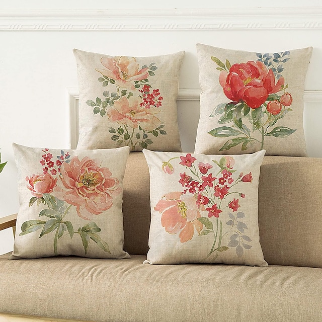 Vintage Floral Double Side Pillow Cover 4PC Soft Decorative Square Cushion Case Pillowcase for Bedroom Livingroom Sofa Couch Chair 24