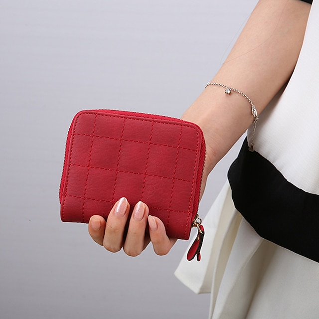  Portafogli corto in PU pelle da donna borse a quadri femminili portacarte nubuck portafoglio con zip piccolo con tasca per monete per donne