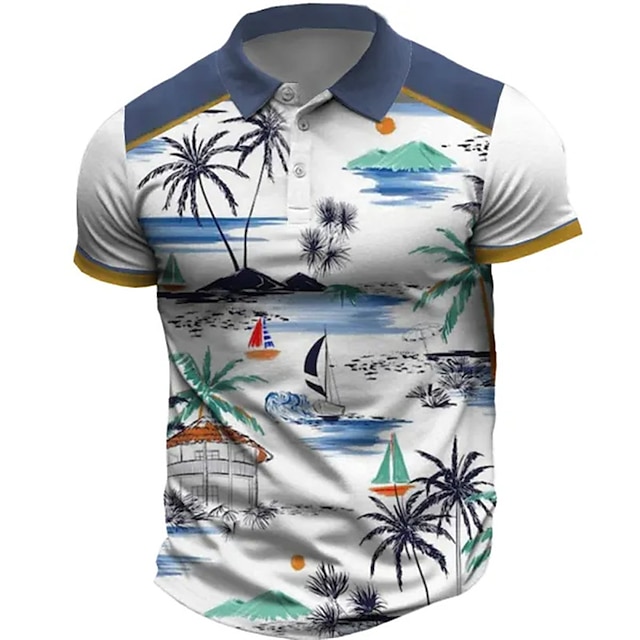 Men's Lapel Polo Button Up Polos Hawaiian Polo Shirt Polo Shirt Golf ...