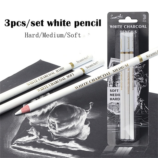  3pcs / 6pcs matita bianca per schizzi soft hard highlight carboncino penna schizzo pittura bianca disegno professionale schizzi materiale scolastico, ritorno a scuola regalo