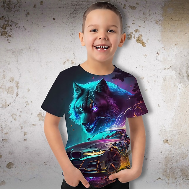  Boys 3D Graphic Animal Leopard T shirt Tee Short Sleeve 3D Print Summer Spring Active Sports Fashion Polyester Kids 3-12 Years Outdoor Casual Daily Regular Fit