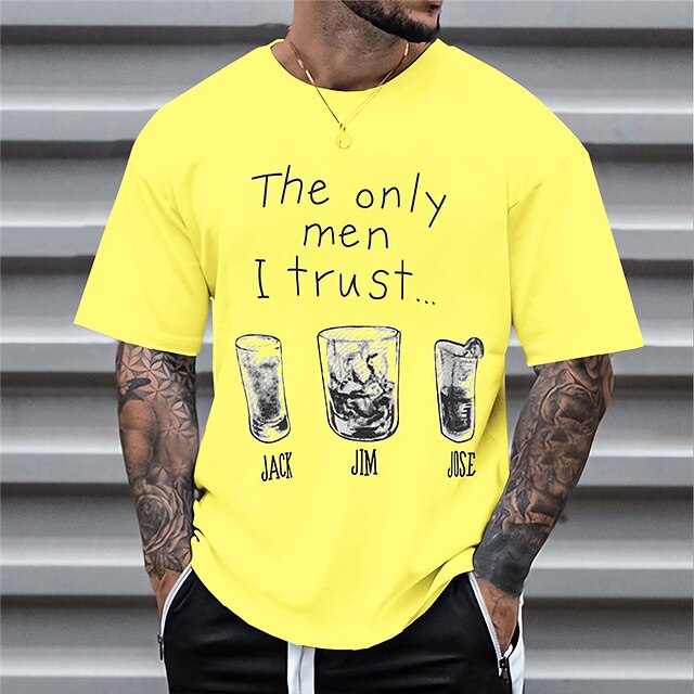 Letter Graphic Prints Drink Black White Yellow T shirt Tee Graphic Tee