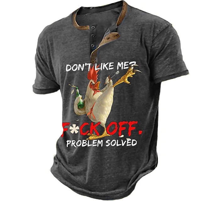 Henley Men Shirt Graphic Rooster Henley Clothing Apparel 3D Print Outdoor Daily Short Sleeve