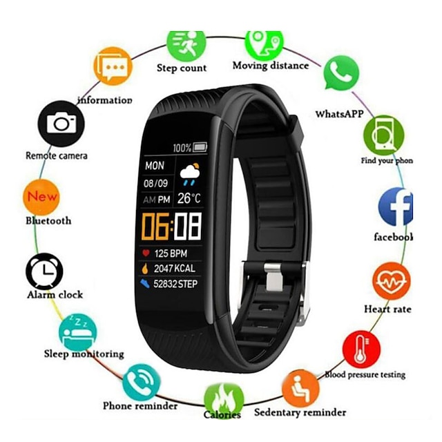  c5s Smartwatch, Smartband, Fitnessarmband, Bluetooth, Anruferinnerung, Herzfrequenzmesser, Blutdruck, kompatibel mit Smartphone, Damen, Herren, wasserdicht, Nachrichtenerinnerung, Schritt-Tracker, IP