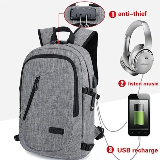  férfi női lopásgátló töltő hátizsák 15,6 hüvelykes laptop táska alkalmi divat utazótáskák