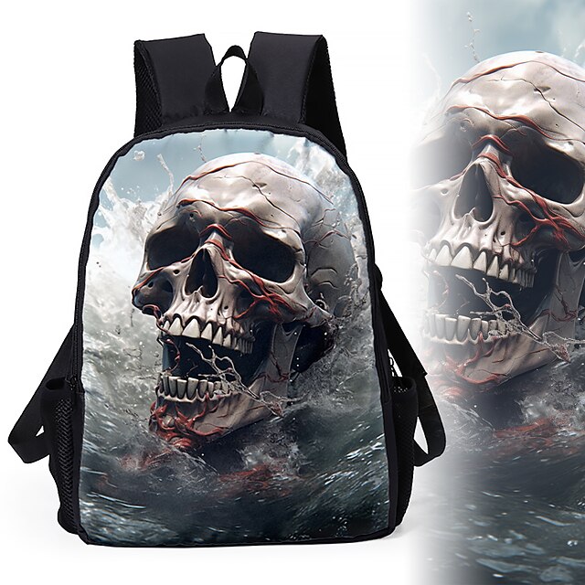  Large Capacity Cyber Skull Backpack for Teens – Futuristic Red-Eye Robot Print Laptop Bag with USB Port for School or Travel