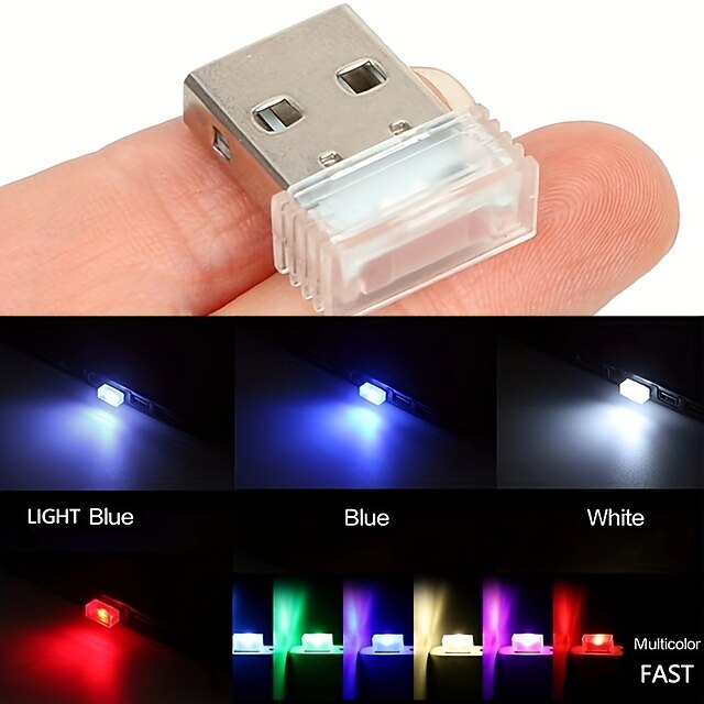  2 قطعة من مصابيح جو السيارة USB الصغيرة، مجموعة الإضاءة المحيطة الداخلية، ضوء LED رومانسي